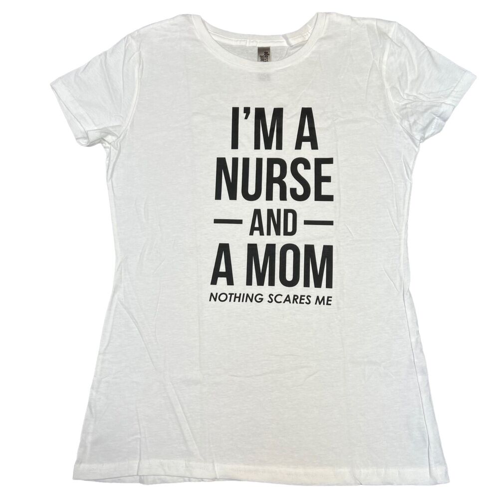 Instant Message Womens T Shirt Top Casual Nurse Mom Graphic Print White Medium